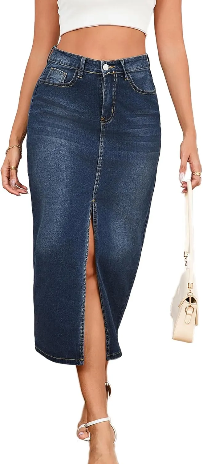 Denim Skirts for Women Comfy Stretch Jean Skirt