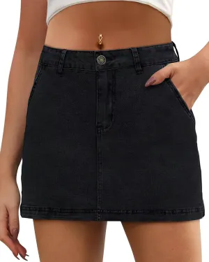 Denim Skorts for Women Skirt Stretchy High Waisted Womens Skirts Asymmetrical Hem Casual Mini Jean Skirt with Shorts
