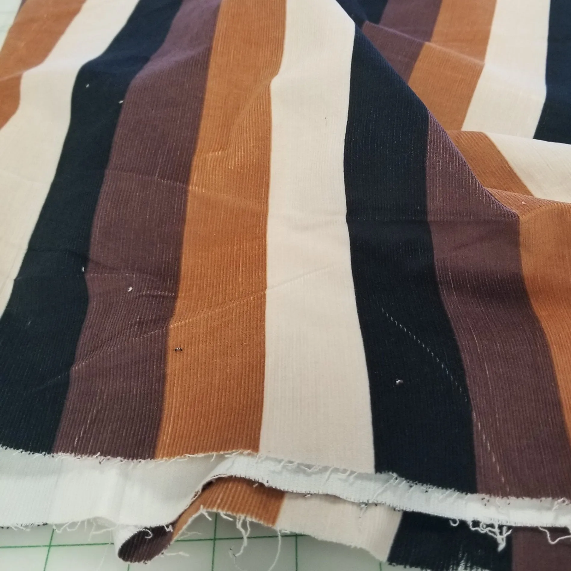 Designer Deadstock Vertical Black and Brown Stripe Baby Wale Corduroy Woven- by the yard
