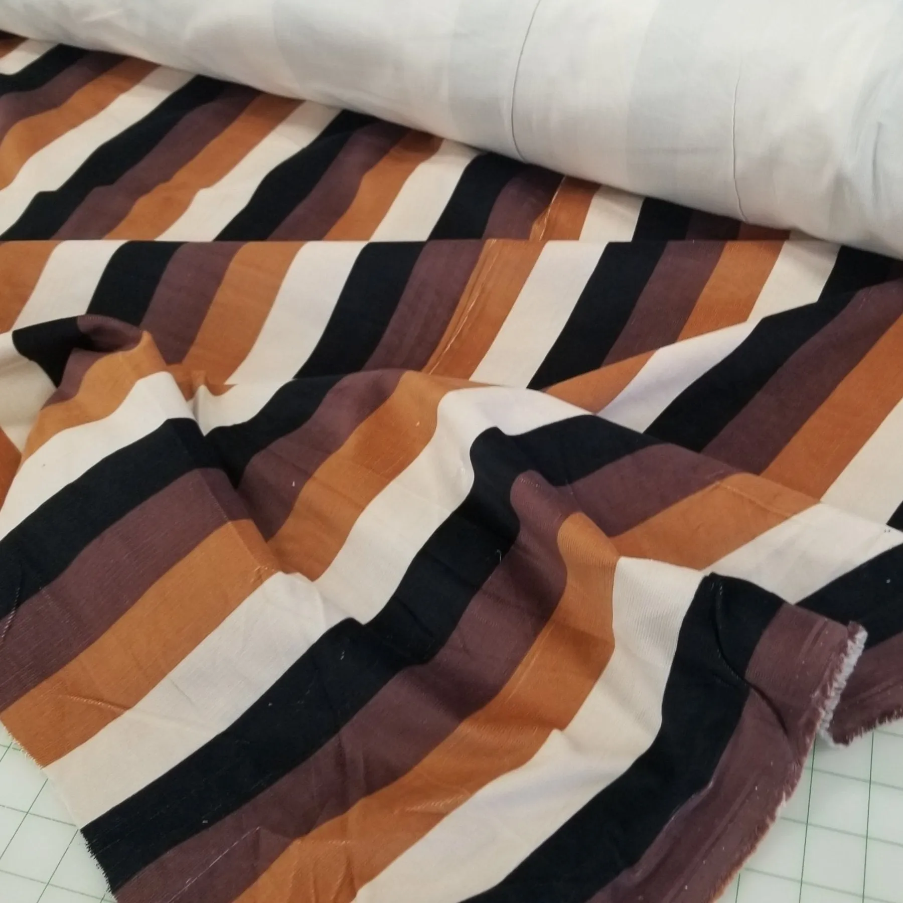Designer Deadstock Vertical Black and Brown Stripe Baby Wale Corduroy Woven- by the yard
