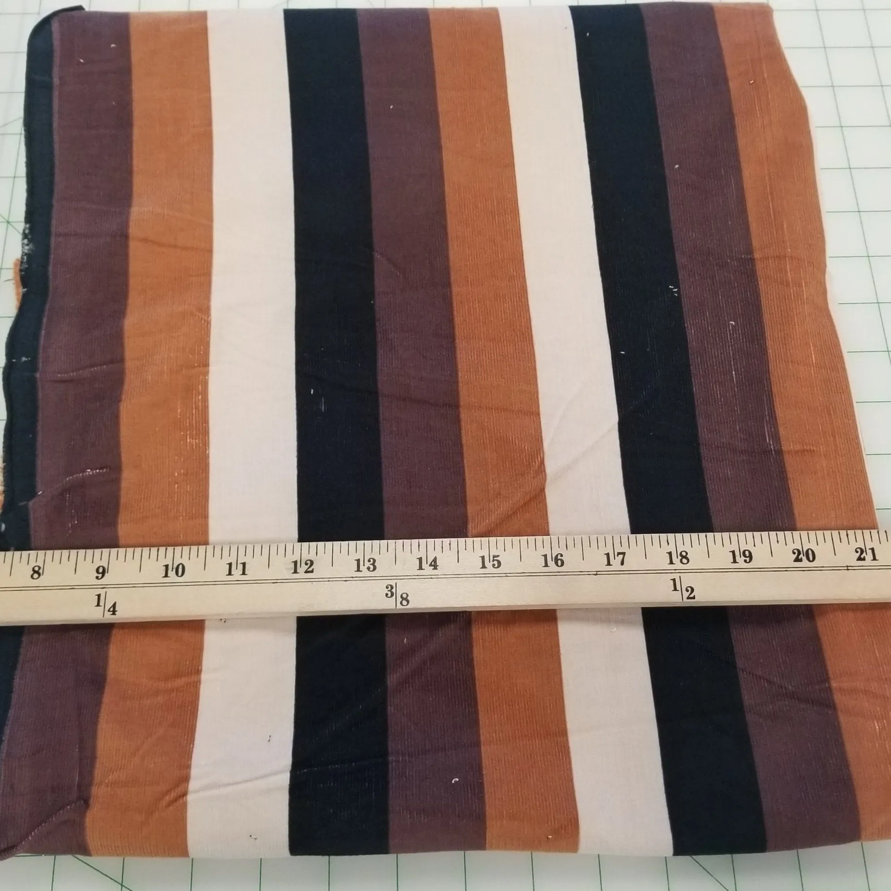 Designer Deadstock Vertical Black and Brown Stripe Baby Wale Corduroy Woven- by the yard