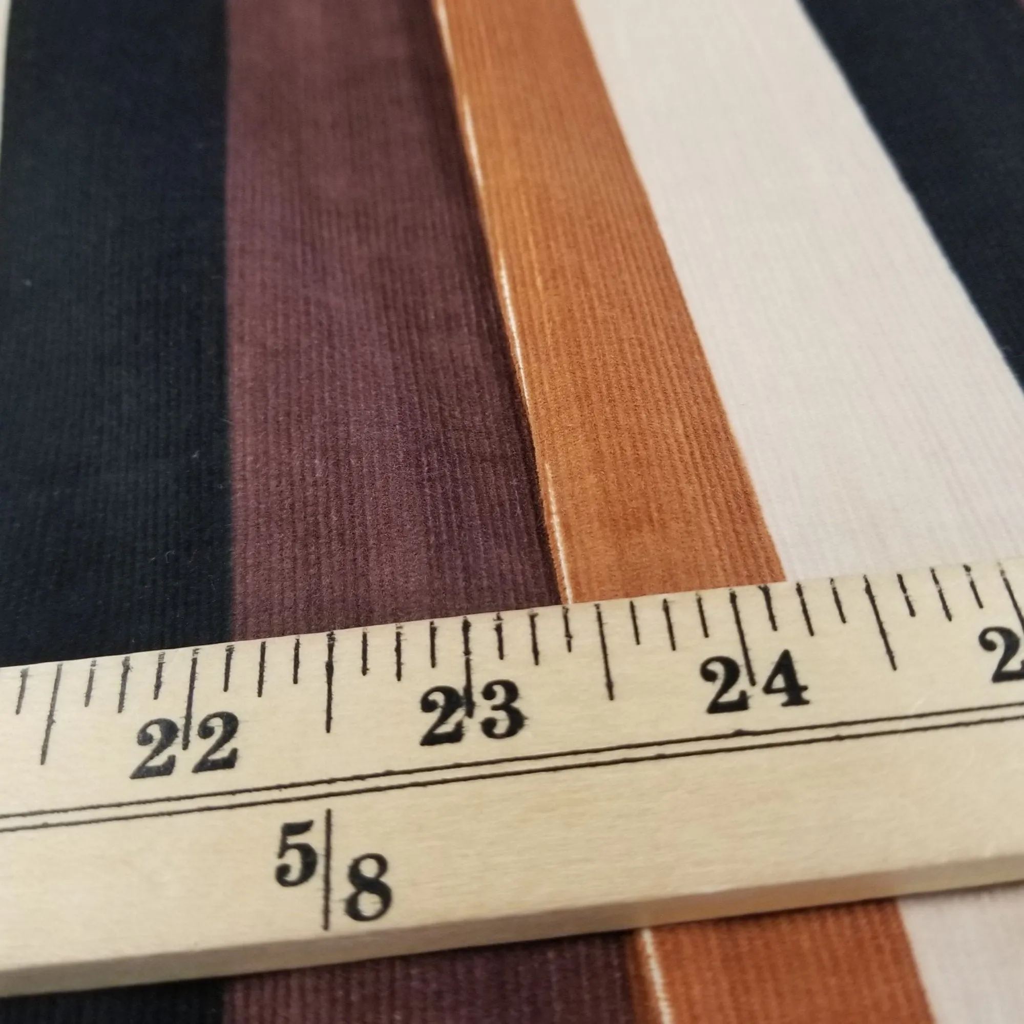 Designer Deadstock Vertical Black and Brown Stripe Baby Wale Corduroy Woven- by the yard