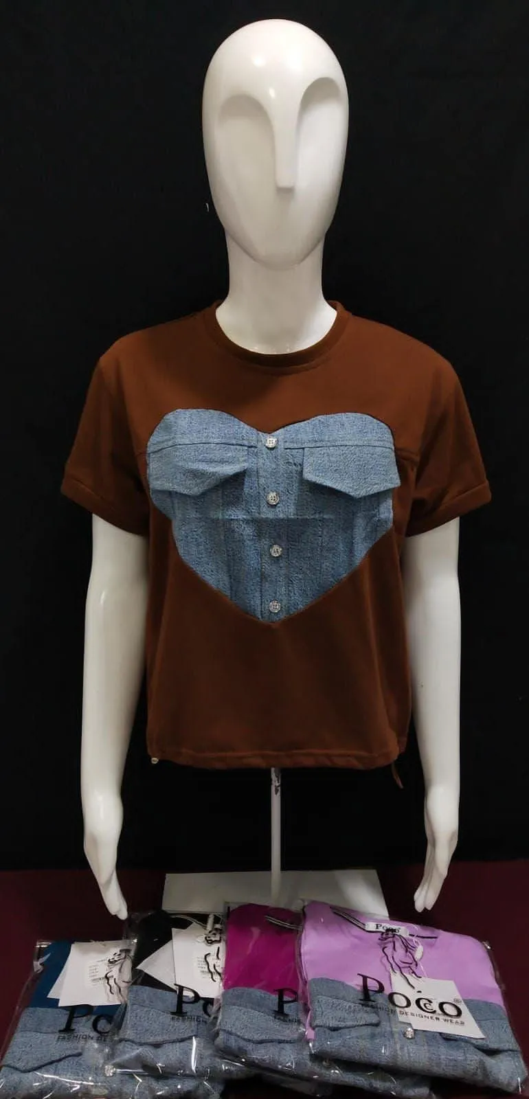 Designer top with denim detailing