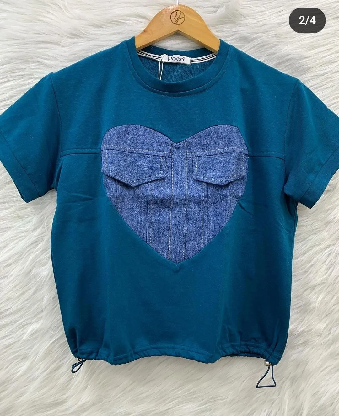 Designer top with denim detailing