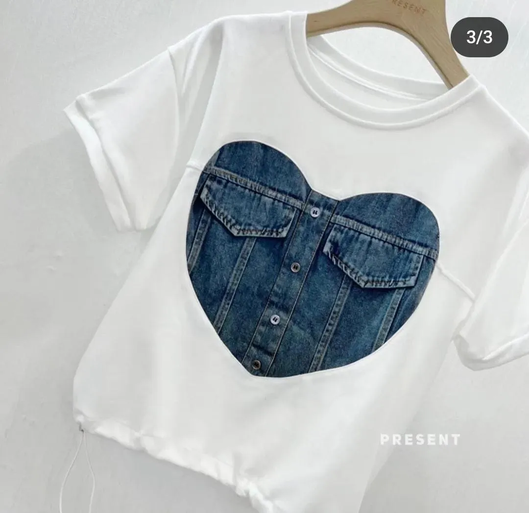 Designer top with denim detailing