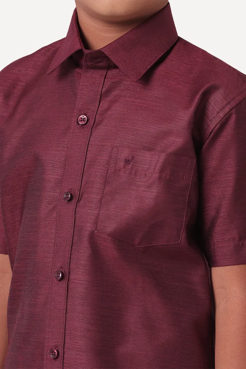 Divine - Maroon Matching Fixit Dhoti and Shirt 2 in 1 Set For Kids | Uathayam