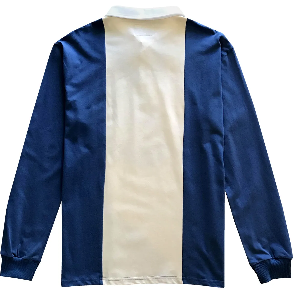 Dusty Blue and Tan Logo Vertical Striped Long Sleeve Rugby Shirt