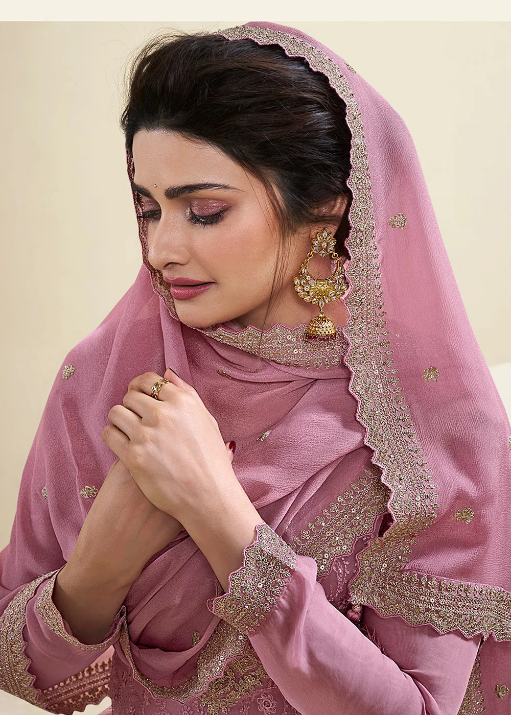 Dusty Pink Schiffli Embroidered Organza Salwar Suit