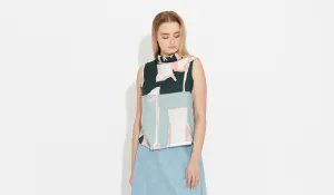 Eleni | Broken-Line-Print - Funnel Neck Top