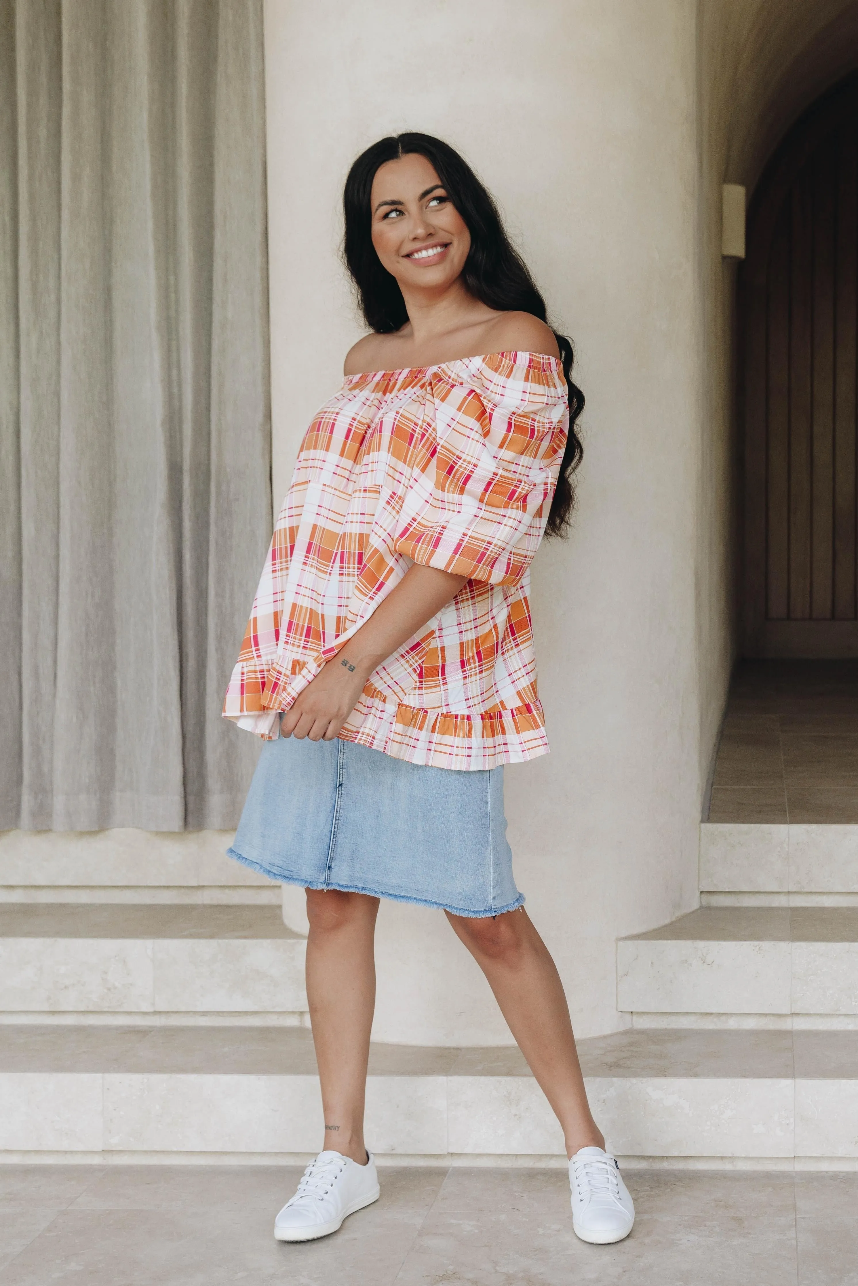 Elfie Ruffle Top | Ember Check | FINAL SALE