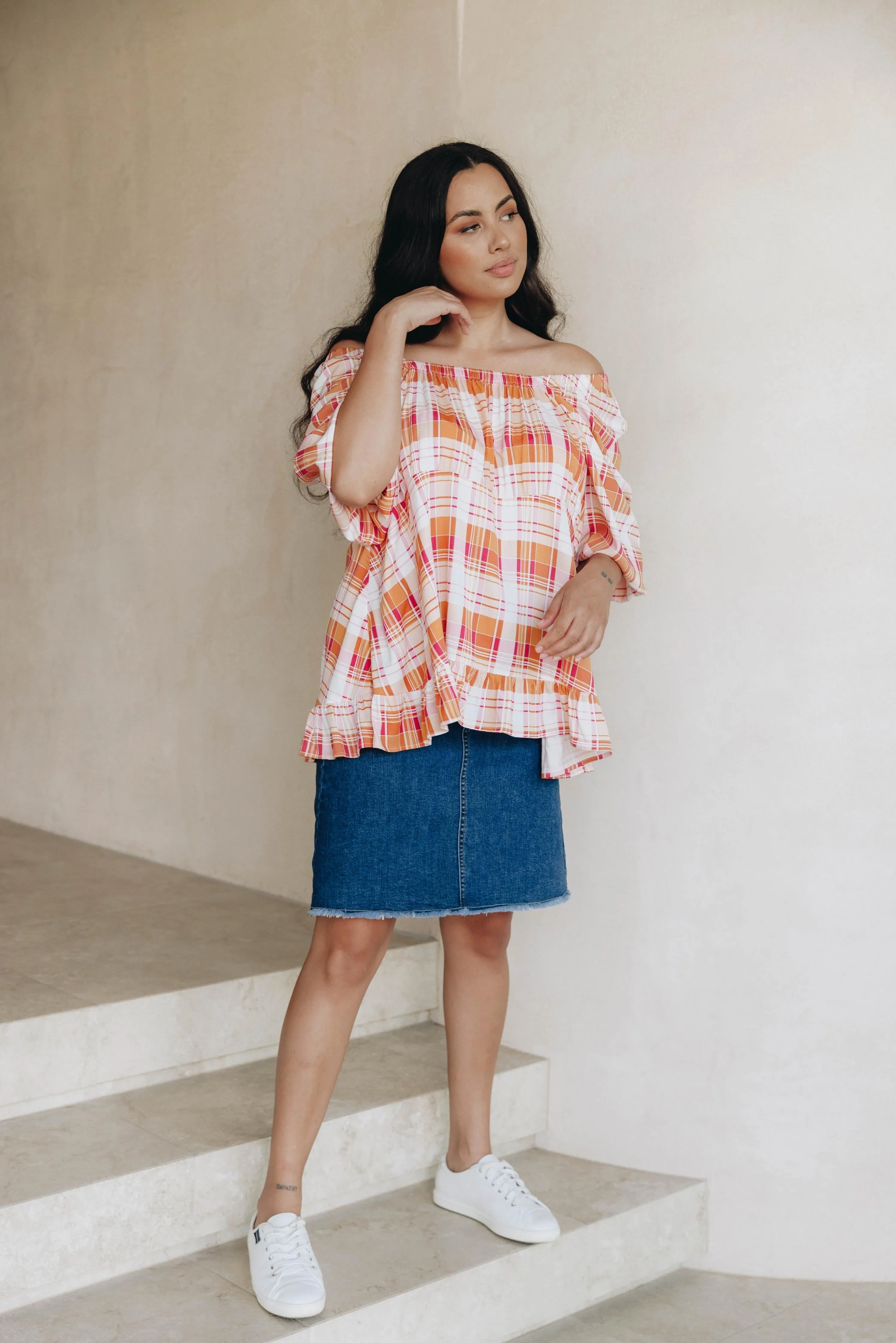 Elfie Ruffle Top | Ember Check | FINAL SALE