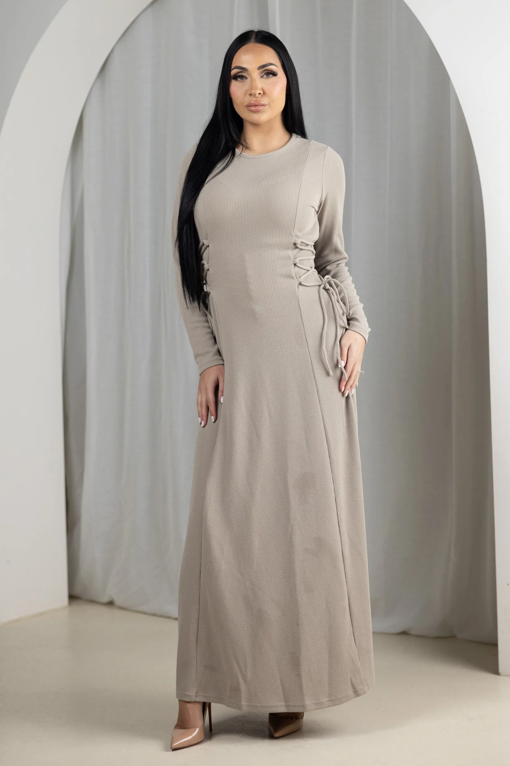 Eminent Waist Tie Rib Dress
