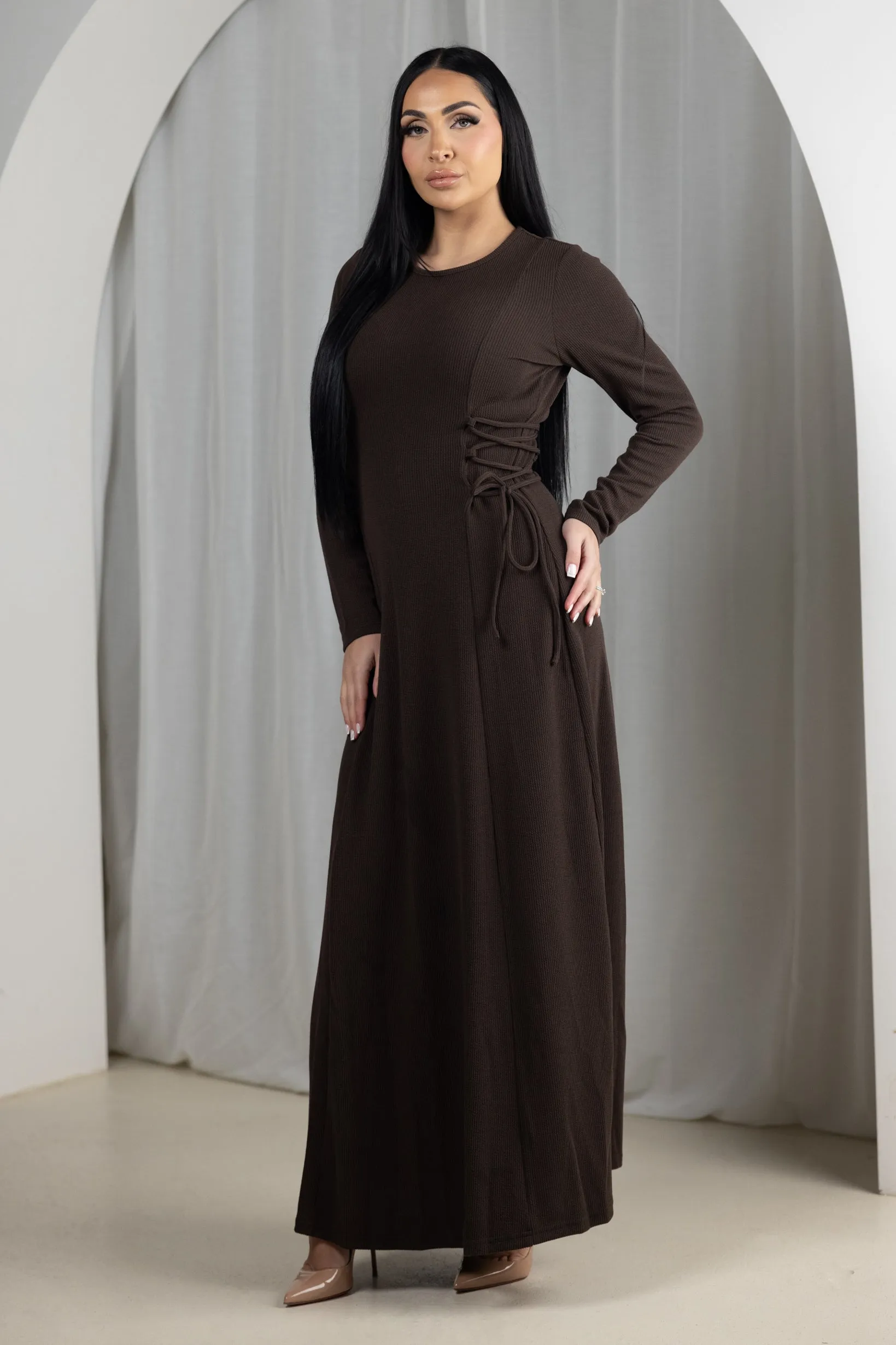 Eminent Waist Tie Rib Dress