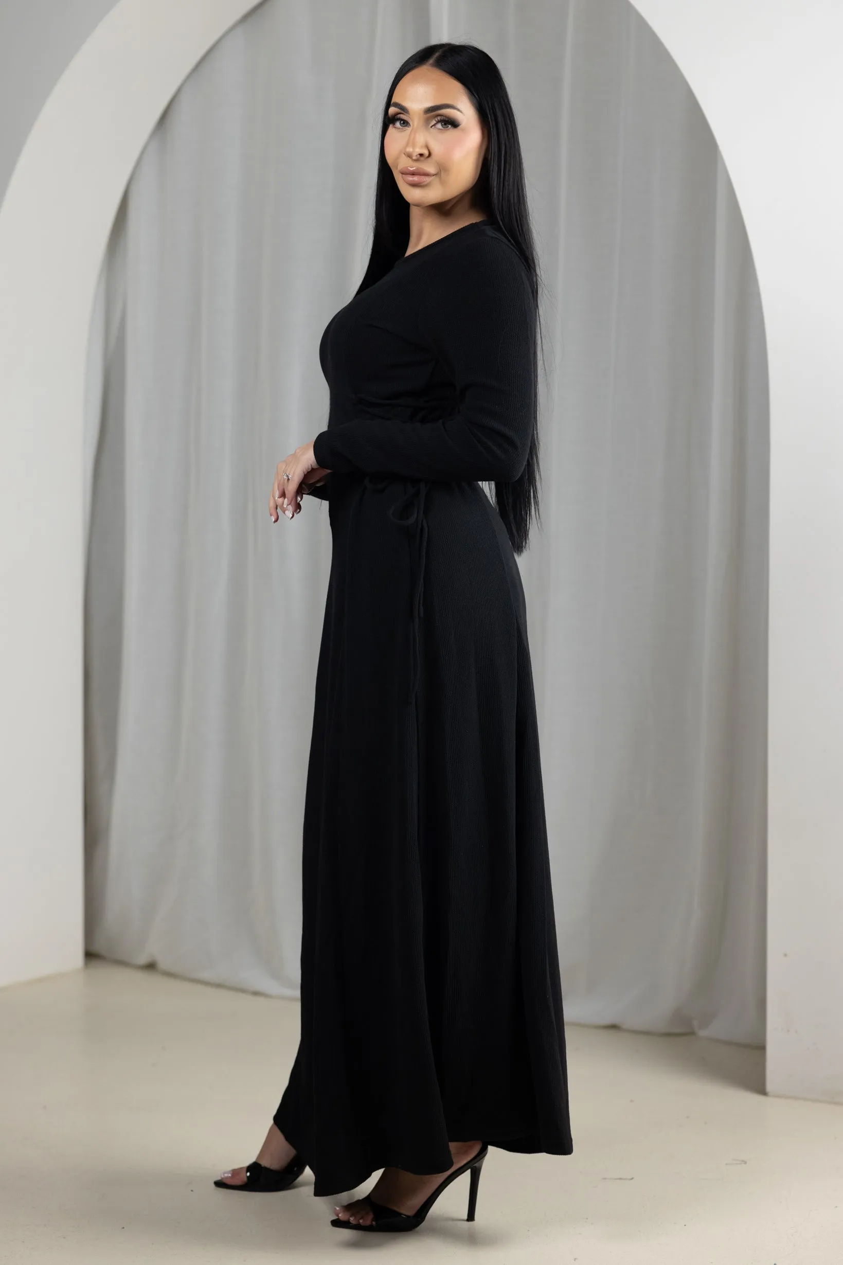 Eminent Waist Tie Rib Dress
