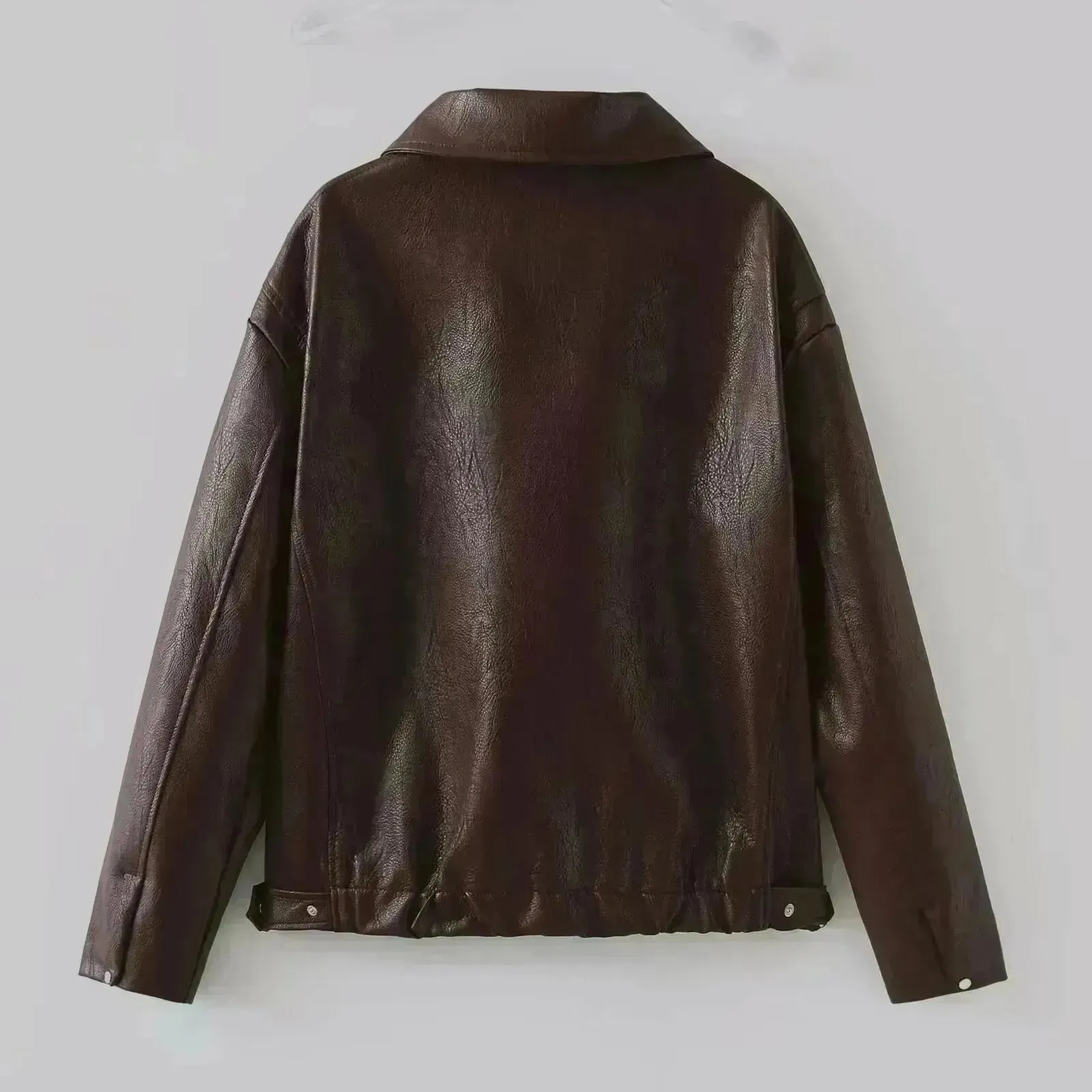 Fashioned Oversized zipper Lapel Leather coat jacket for women