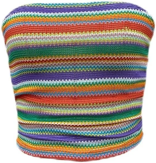 Floerns Women's Beach Vacation Boho Striped Sleeveless Bandeau Summer Strapless Crop Knit Tube Top