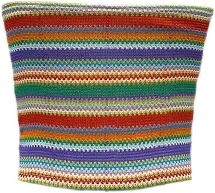 Floerns Women's Beach Vacation Boho Striped Sleeveless Bandeau Summer Strapless Crop Knit Tube Top