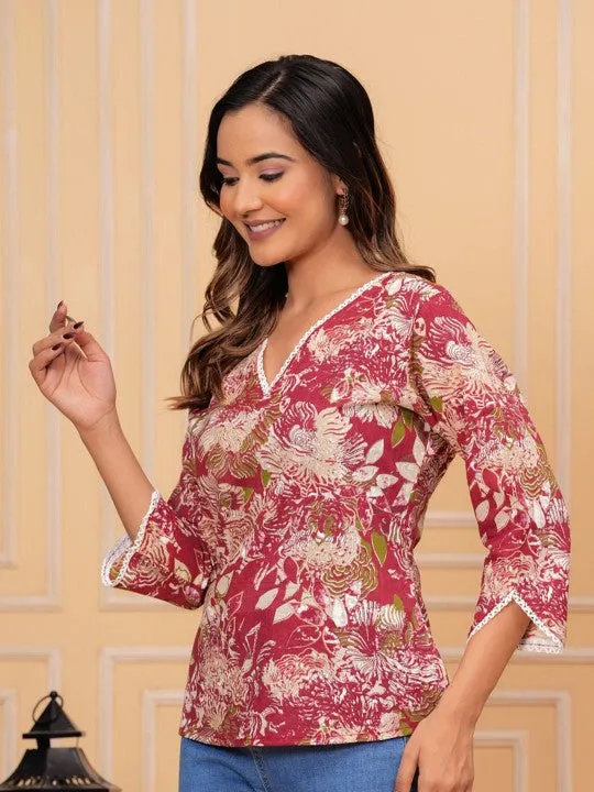 Floral Print Wrap Top
