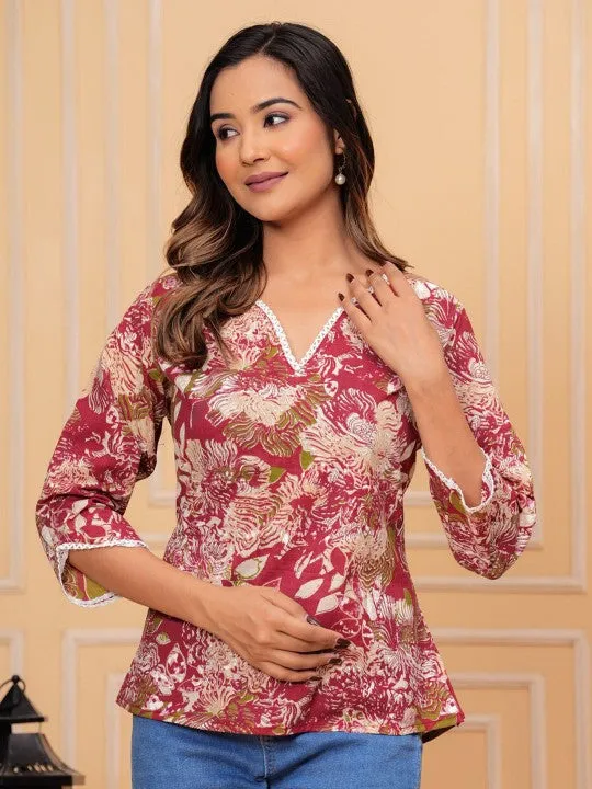 Floral Print Wrap Top