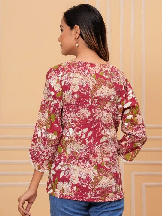 Floral Print Wrap Top