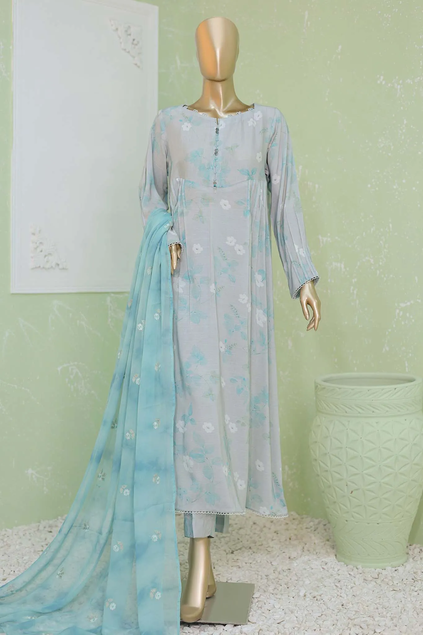 Floral Vibes By Hz Unstitched 3 Piece Raw Silk Collection'2024-FVRS-09