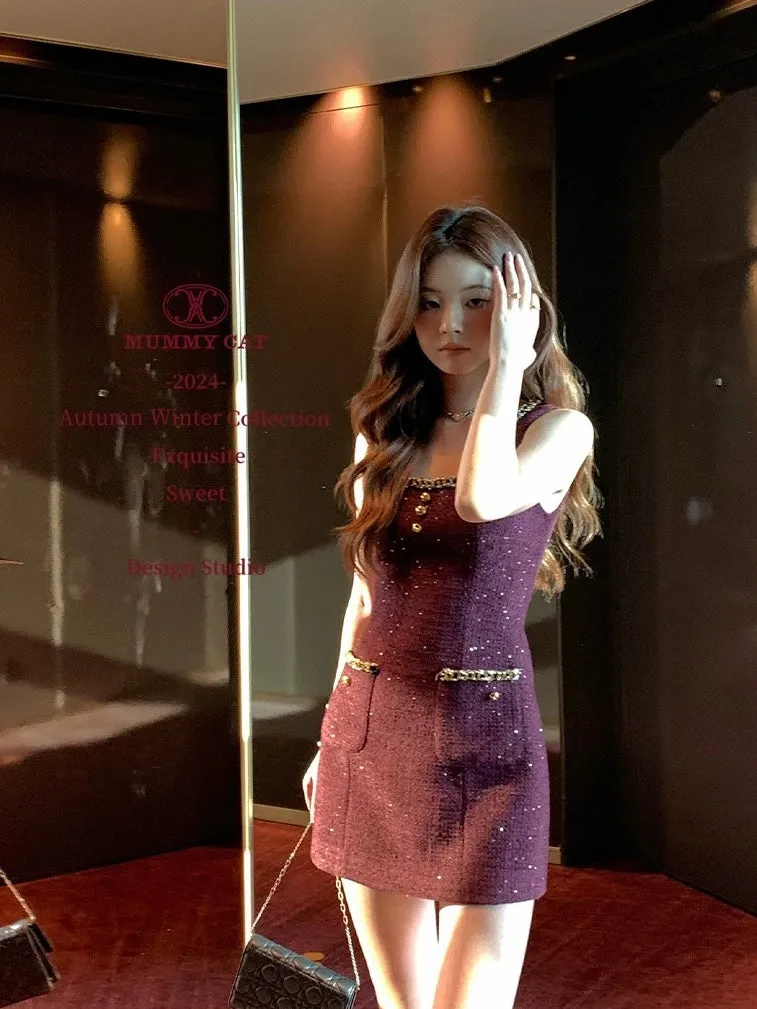 Golden Hour Charm Tweed Dress Mini Dress Bodycon