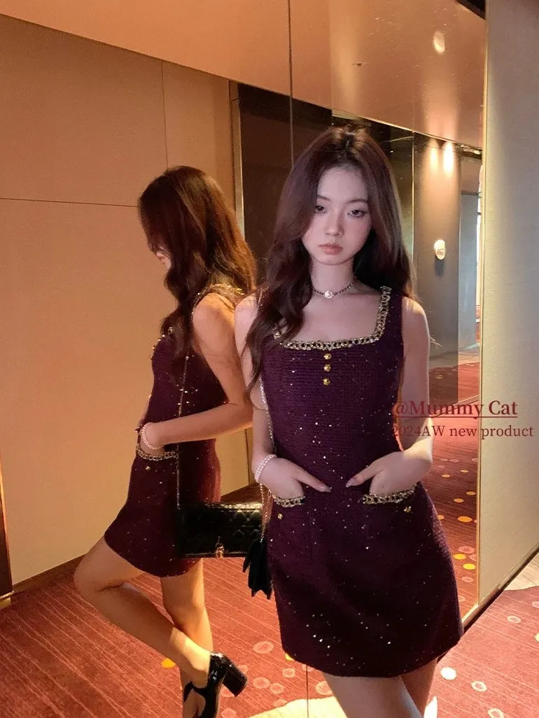 Golden Hour Charm Tweed Dress Mini Dress Bodycon