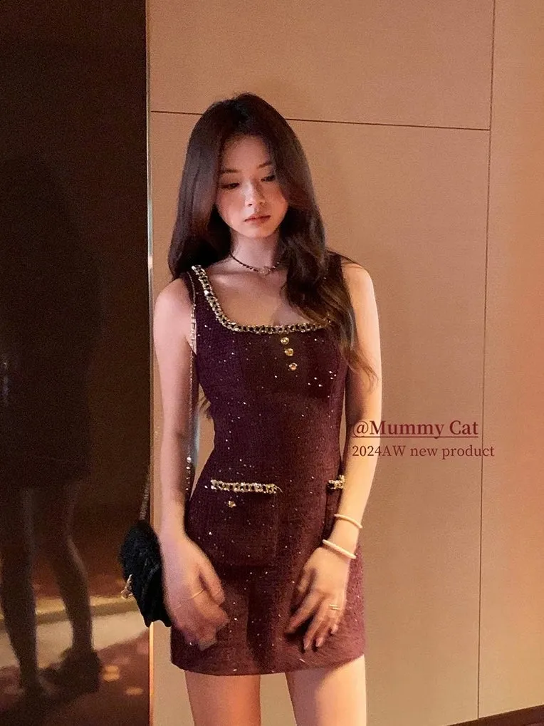 Golden Hour Charm Tweed Dress Mini Dress Bodycon
