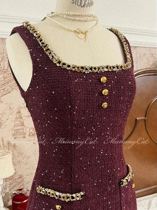 Golden Hour Charm Tweed Dress Mini Dress Bodycon