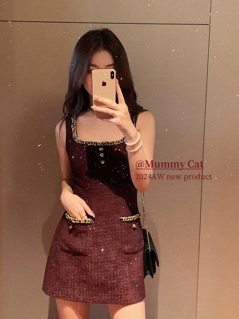 Golden Hour Charm Tweed Dress Mini Dress Bodycon
