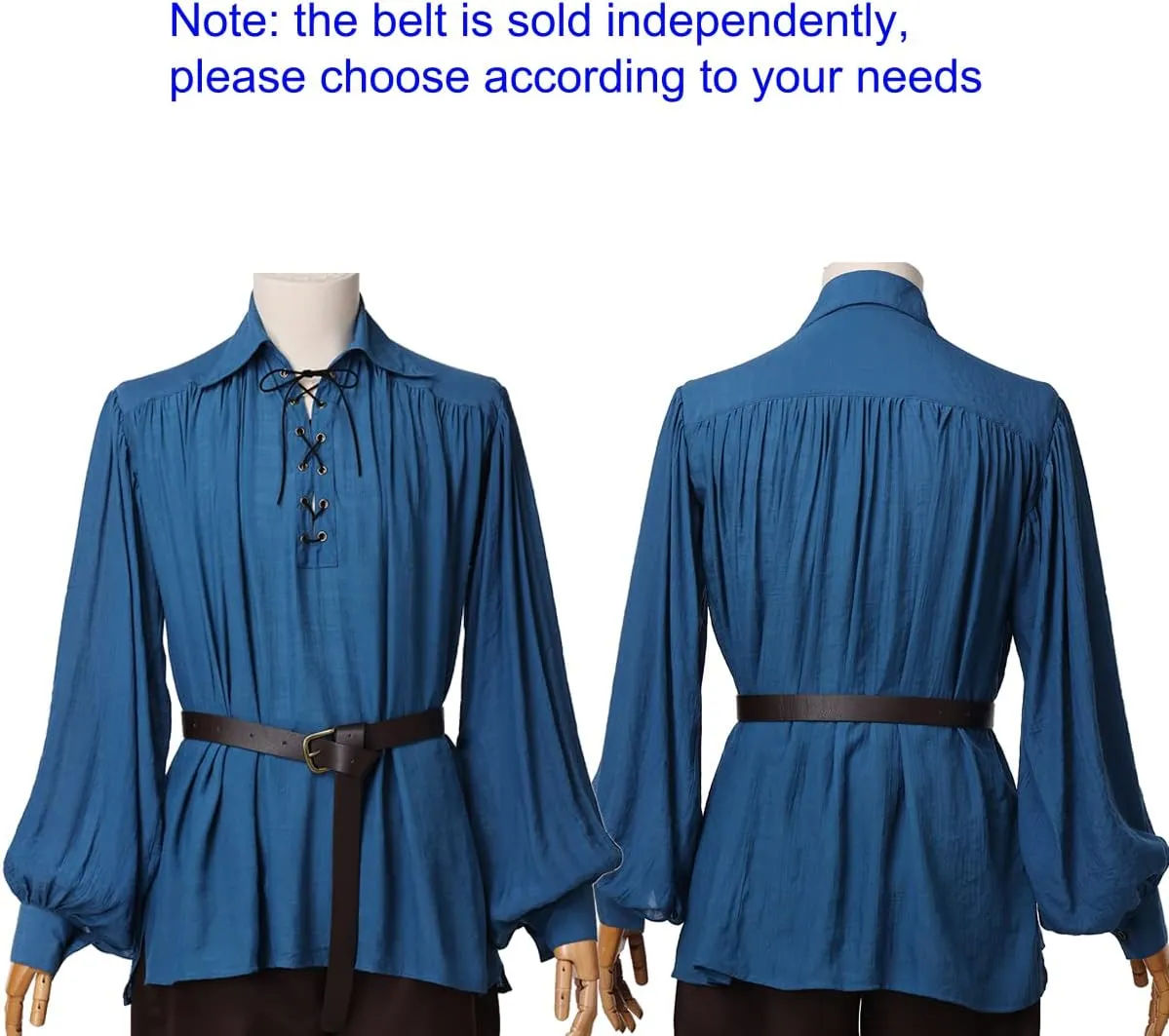GRACEART Pirate Shirt Men Vampire Renaissance Shirts Victorian Ruffled Medieval Costume Cotton Linen Shirt