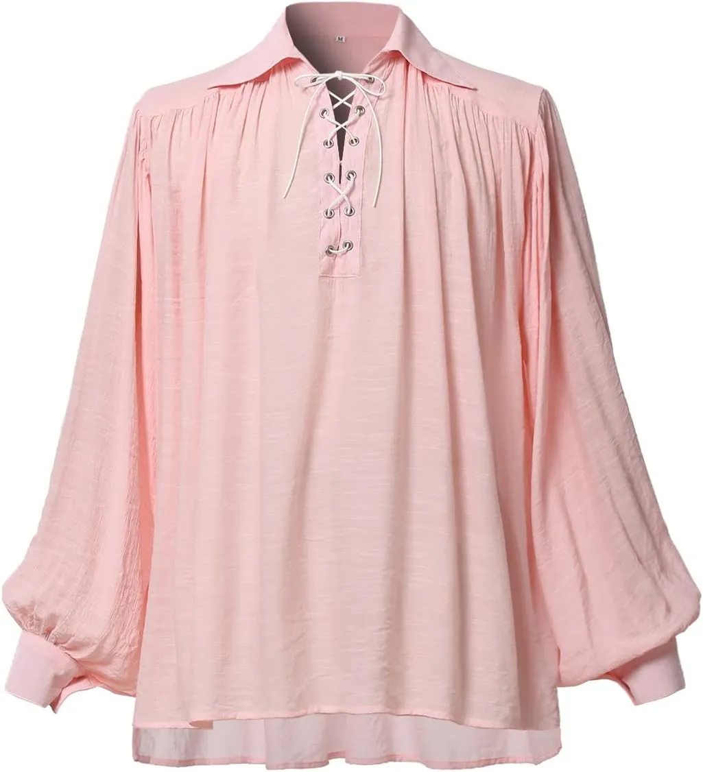 GRACEART Pirate Shirt Men Vampire Renaissance Shirts Victorian Ruffled Medieval Costume Cotton Linen Shirt
