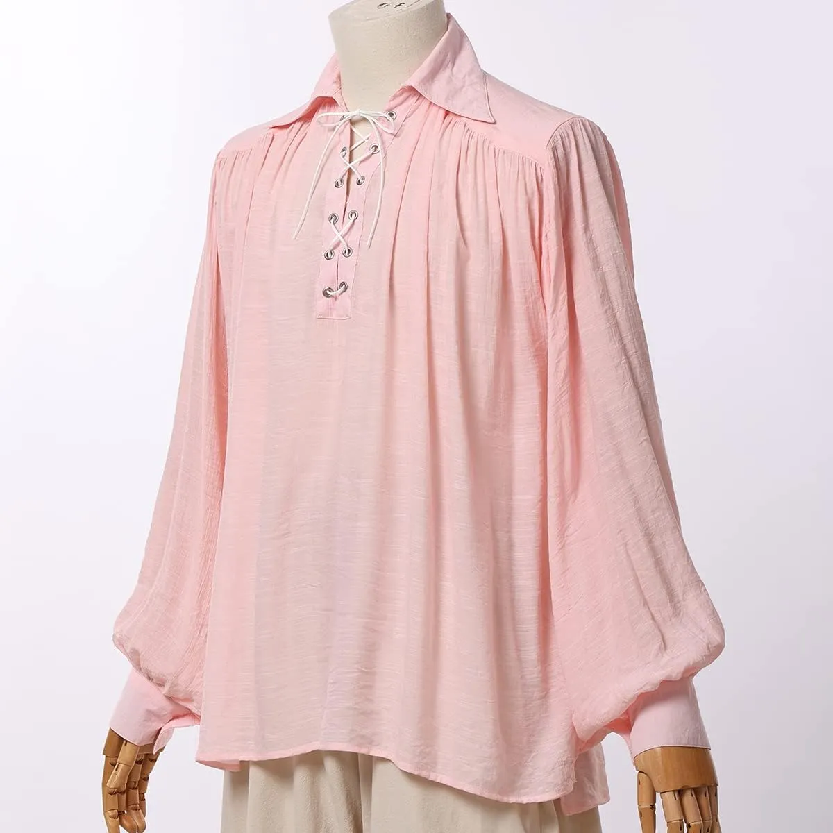 GRACEART Pirate Shirt Men Vampire Renaissance Shirts Victorian Ruffled Medieval Costume Cotton Linen Shirt