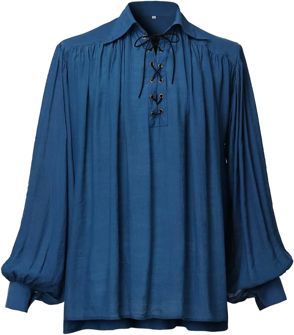 GRACEART Pirate Shirt Men Vampire Renaissance Shirts Victorian Ruffled Medieval Costume Cotton Linen Shirt
