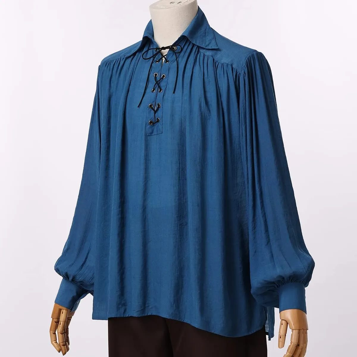 GRACEART Pirate Shirt Men Vampire Renaissance Shirts Victorian Ruffled Medieval Costume Cotton Linen Shirt