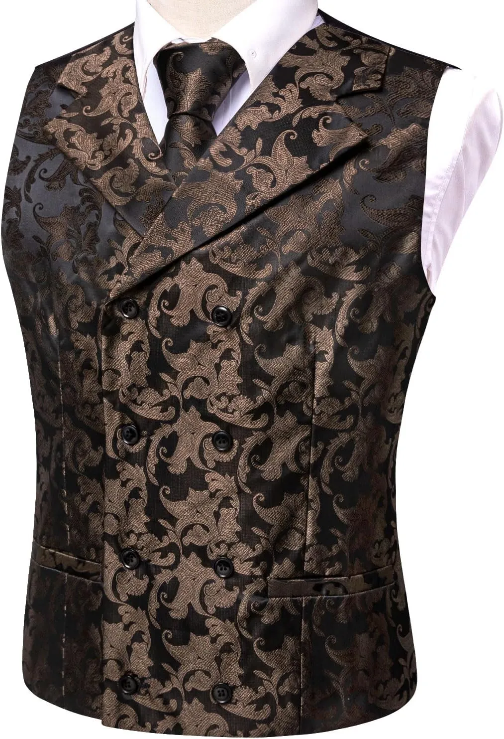 Hi-Tie Double Breasted Suit Vest Men Paisley Floral Waistcoat Tie Lapel Pin Handkerchief Cufflinks Tie Clip Suit Tuxedo 6PCS
