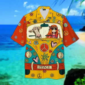 Hippie Cow 3D Hawaiian Shirt, Hippie 3D hawaiian shirt, Cow Hawaii shirt
