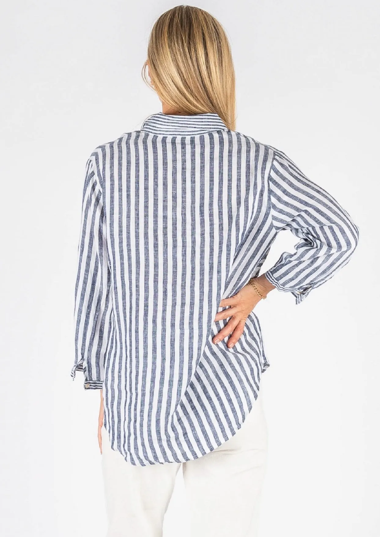 Hyatt Linen Navy Stripe Shirt