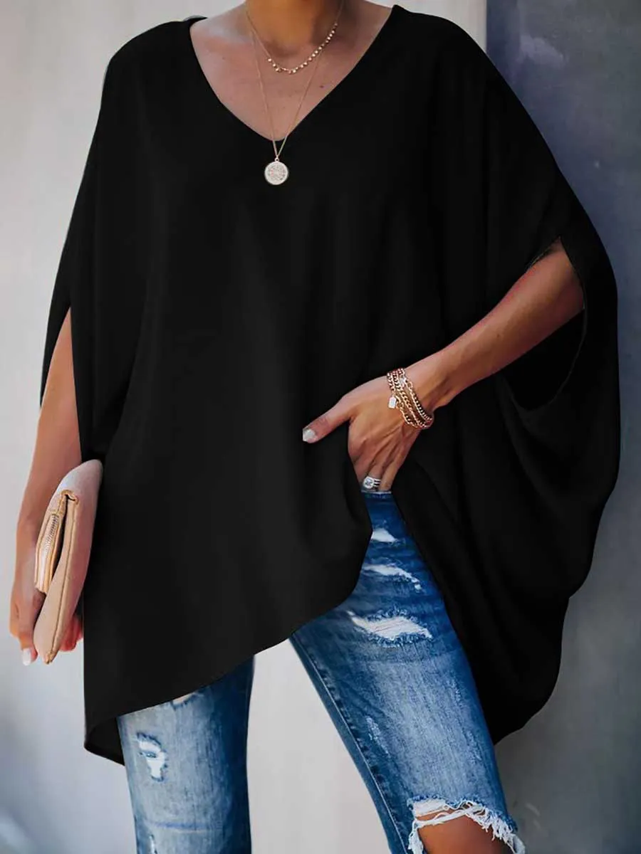 iForgirls Bat Sleeve v-Neck Loose Top