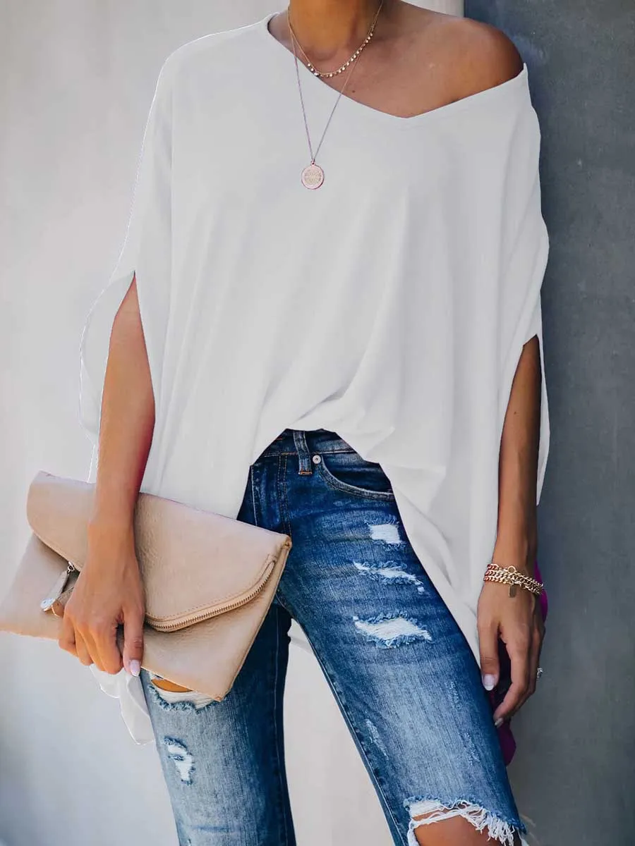 iForgirls Bat Sleeve v-Neck Loose Top