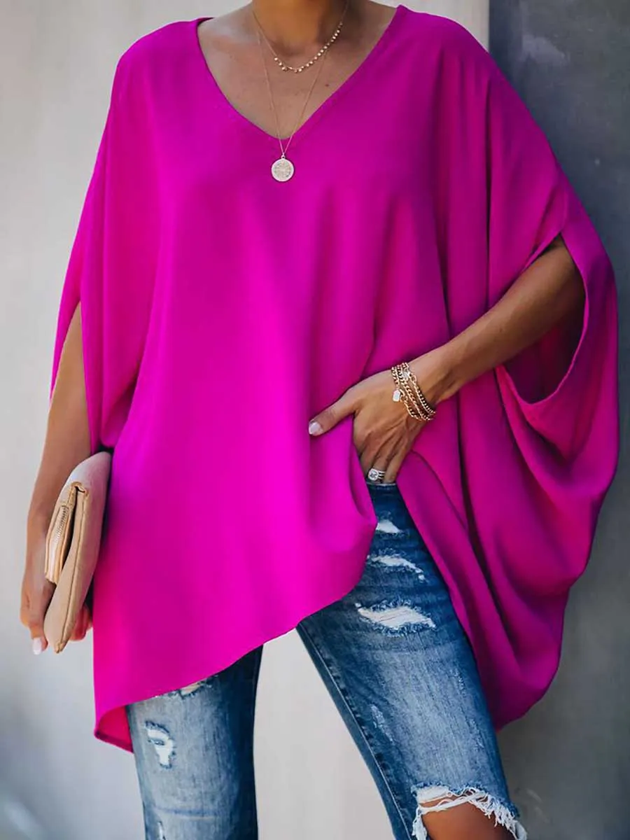 iForgirls Bat Sleeve v-Neck Loose Top