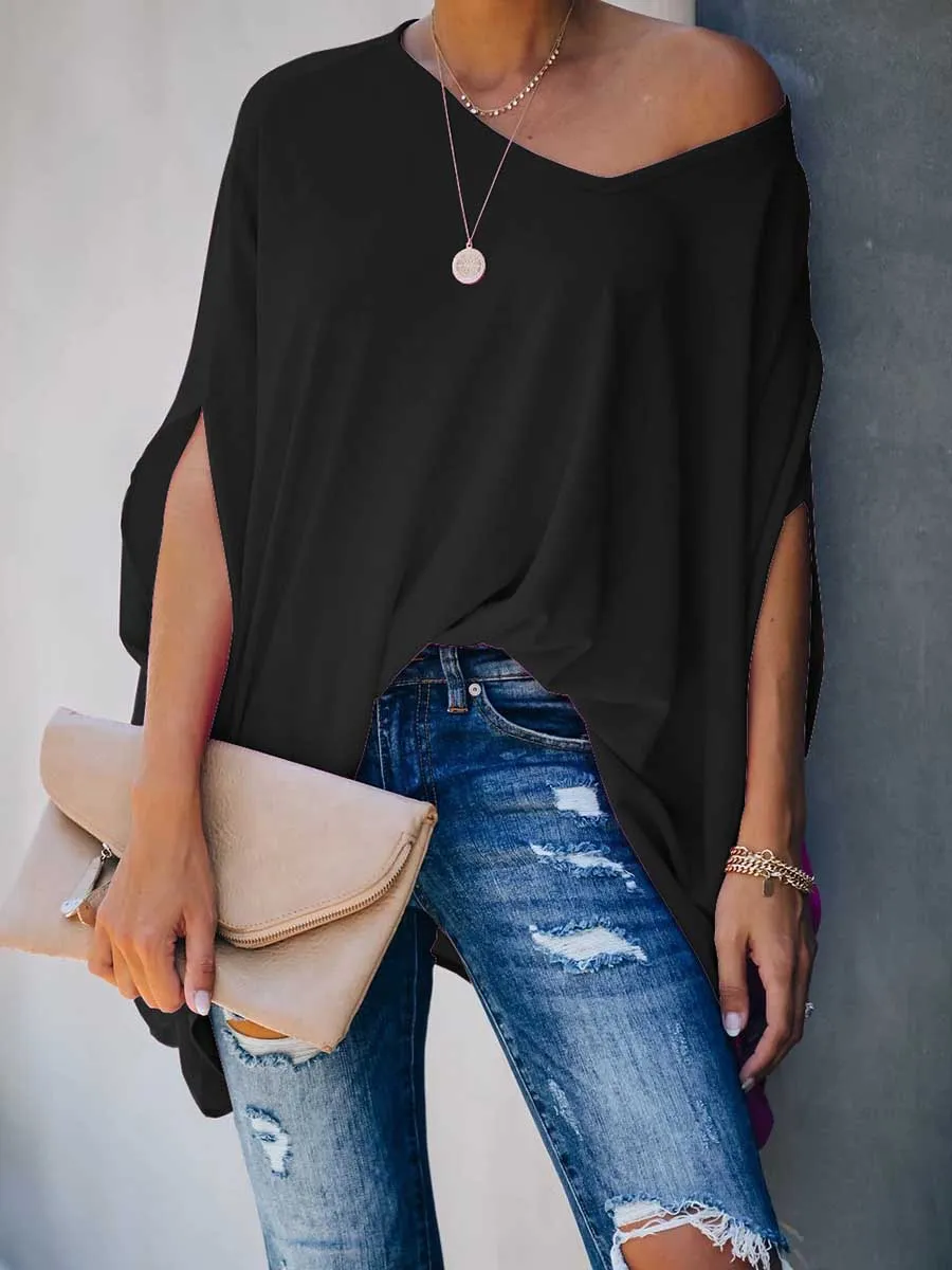iForgirls Bat Sleeve v-Neck Loose Top