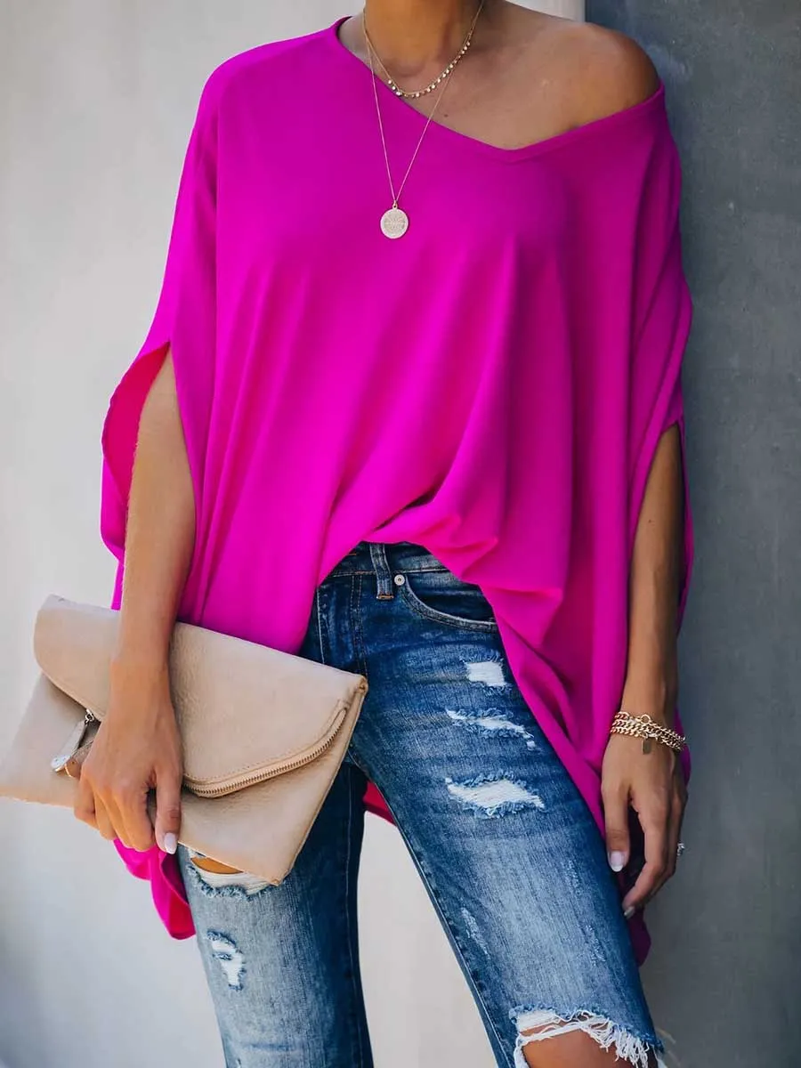 iForgirls Bat Sleeve v-Neck Loose Top