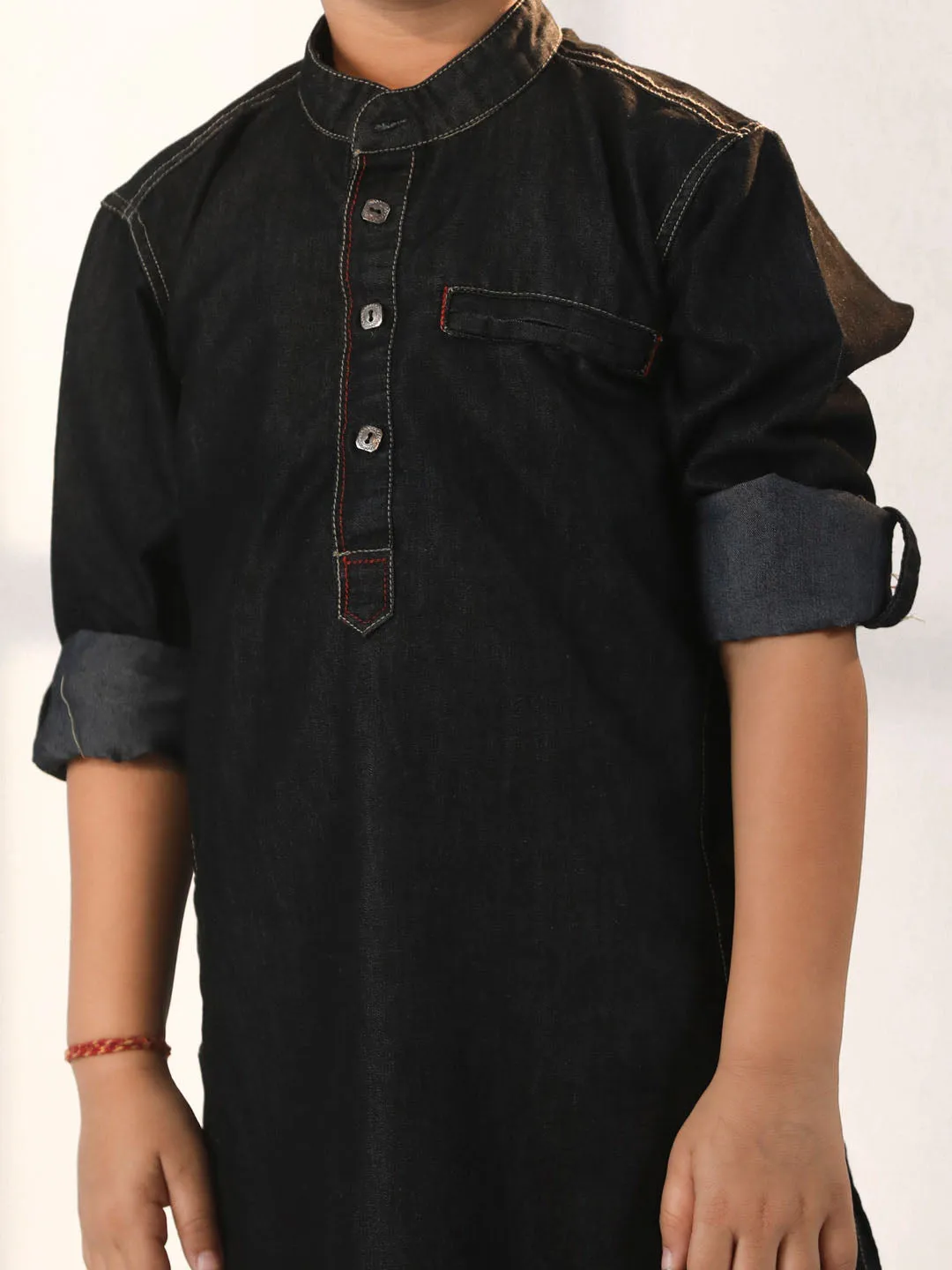 Jashvi Boys' Black Denim Kurta