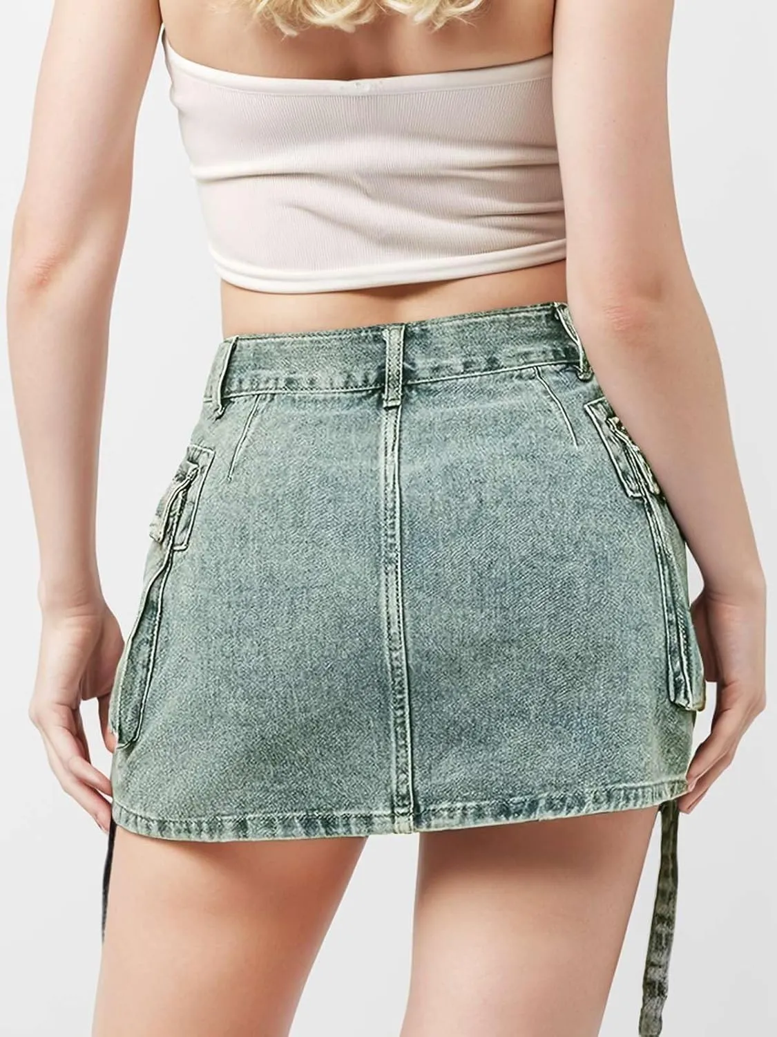 Jean Skirt for Women Denim Skirt Stretchy Y2K Cargo Skirt with Pockets Low Waist Jean Skirts