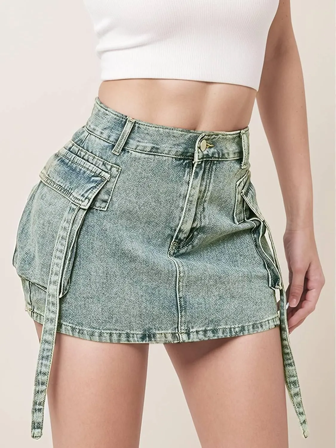 Jean Skirt for Women Denim Skirt Stretchy Y2K Cargo Skirt with Pockets Low Waist Jean Skirts