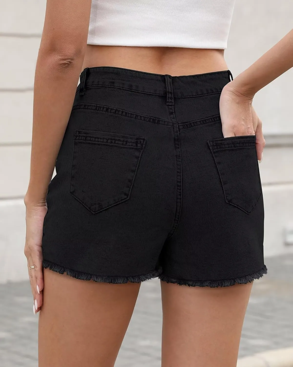 KDF Denim Skort for Women High Waisted Denim Mini Skirt Stretch Women Jean Skirt Shorts with Trendy Frayed Raw Hem