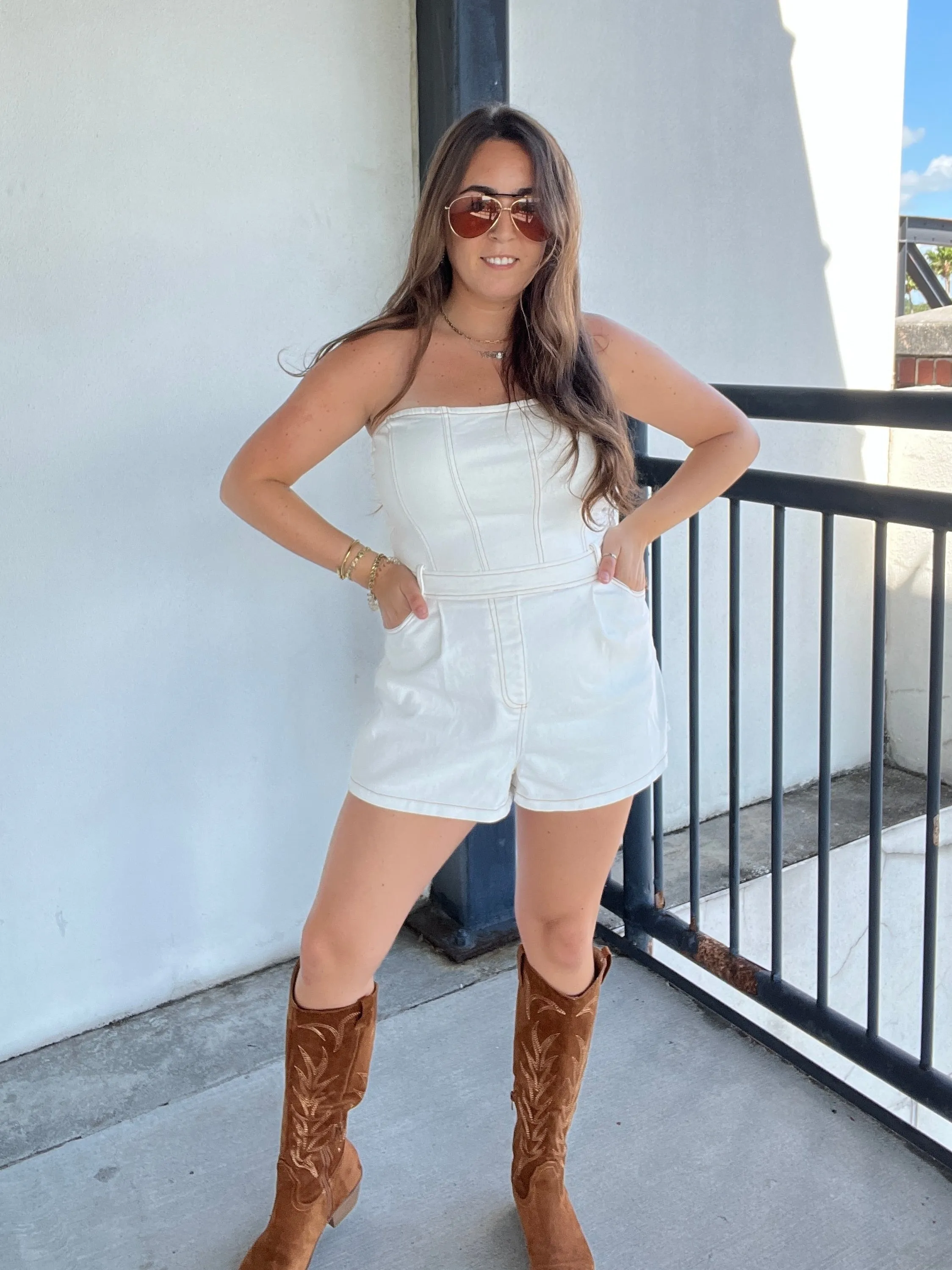 KIARA DENIM ROMPER IN WHITE