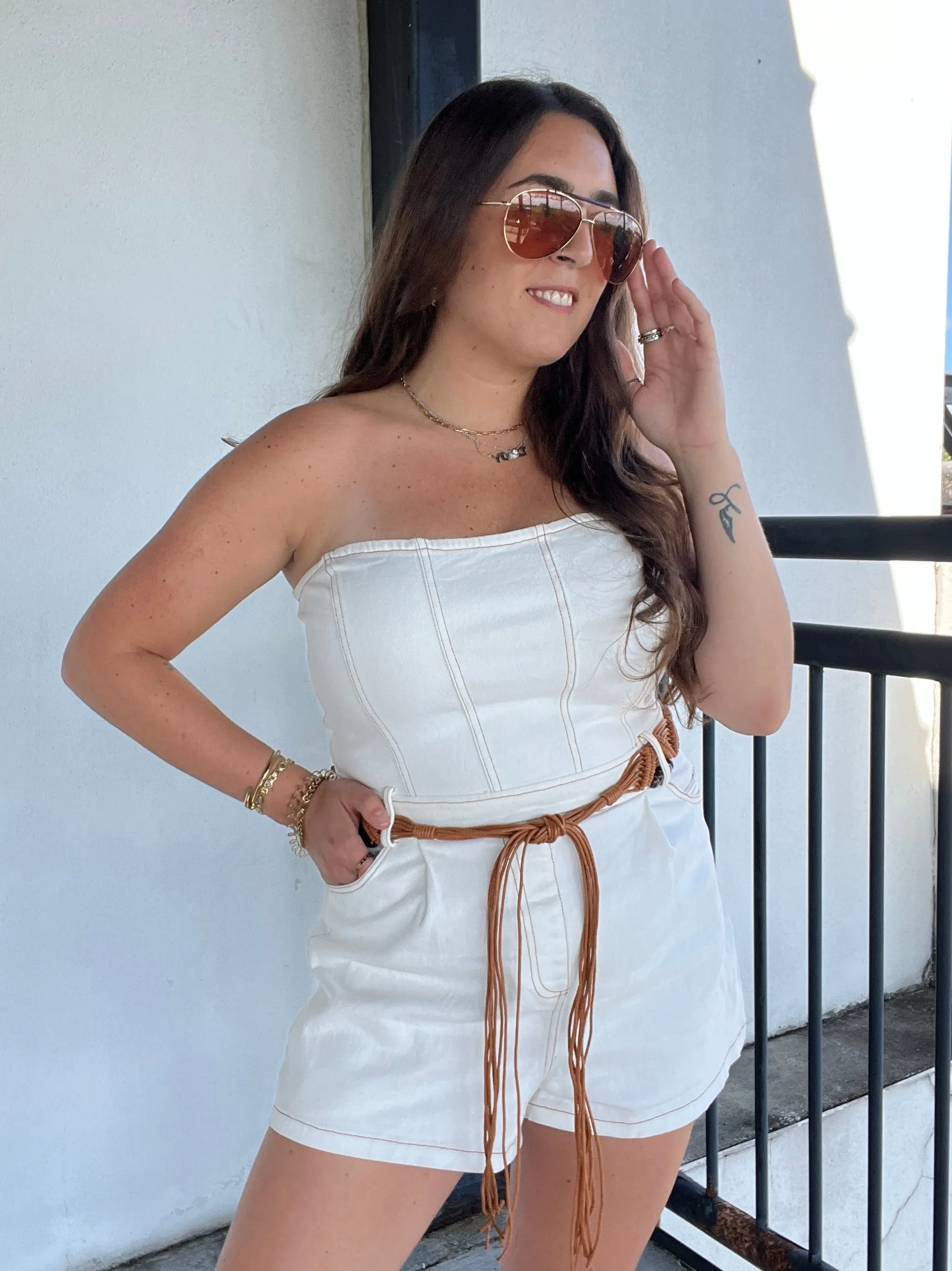 KIARA DENIM ROMPER IN WHITE