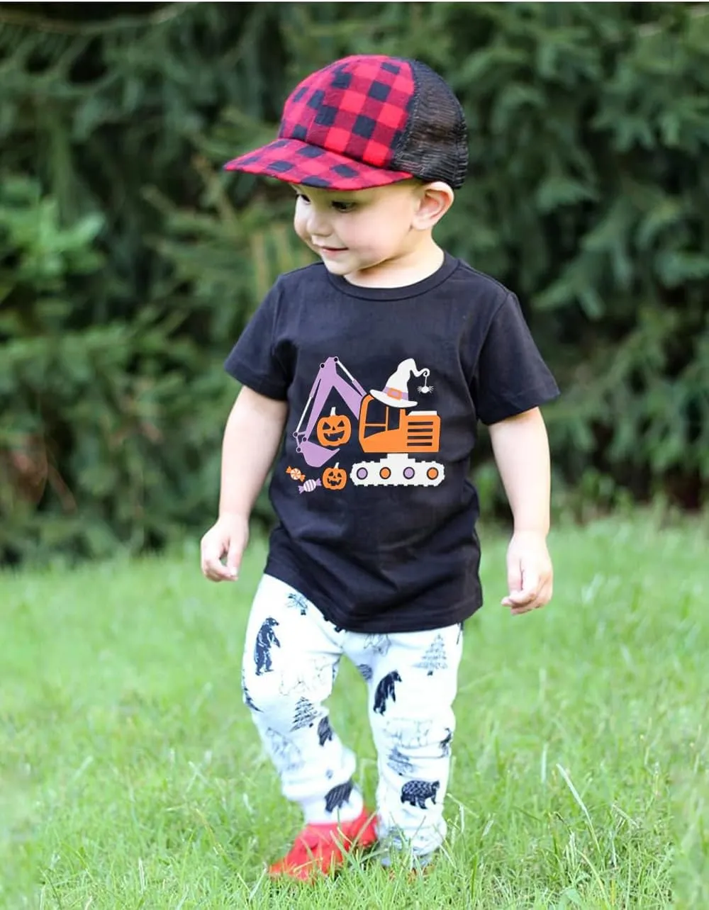 Kids Glow in The Dark Skeleton T-Shirt Toddler Pumpkin Tees Excavator Tops for Boys 2-8 Years